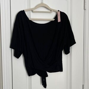 Victoria's Secret Black Short Sleeve Tie-Front Tee